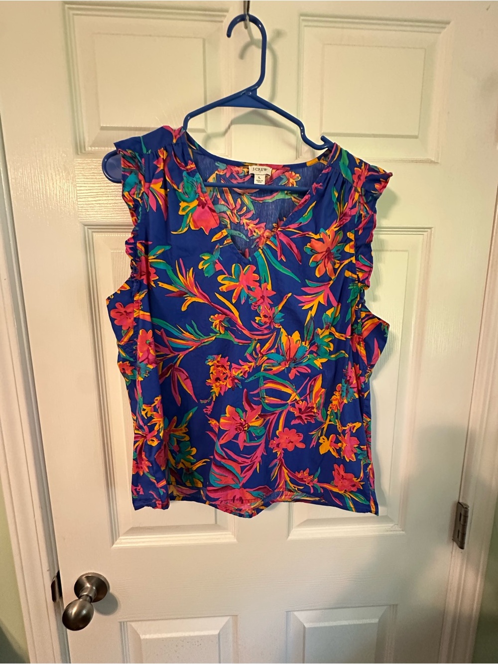J. Crew Sleeveless Tropical Floral Top - Blue, Pink, Orange